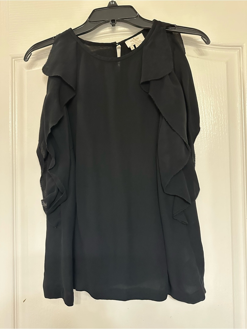 Kate Spade New York Black Ruffle Sleeve Blouse Sz 8